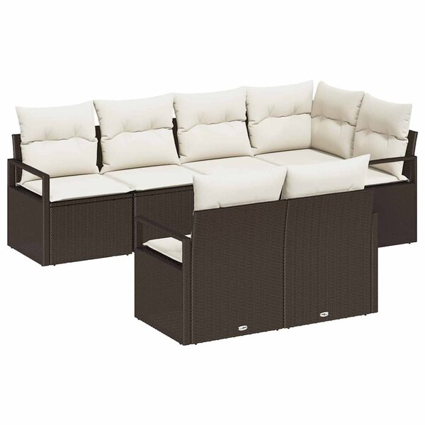 vidaXL Ensemble de canapé de jardin avec coussin 7 Pièces Marron  Crème