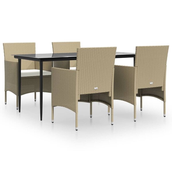 vidaXL Ensemble à manger de jardin coussins 5 Pièces Beige/noir