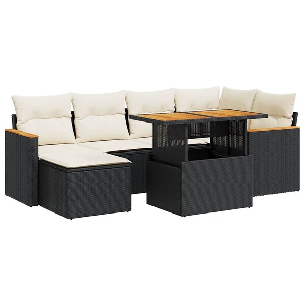 vidaXL Salon de jardin avec coussins 7 Pièces noir résine tressée acacia
