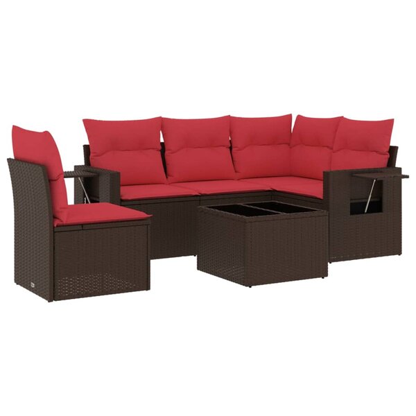 vidaXL Salon de jardin 6 Pièces avec coussins marron résine tressée