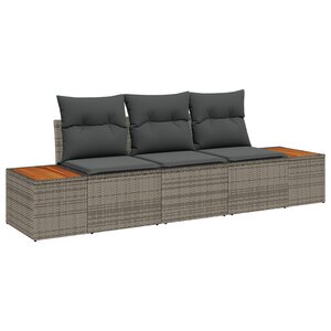 vidaXL Ensemble de 3 Canapés de Jardin avec Coussins Gris Poly Rattan Acacia