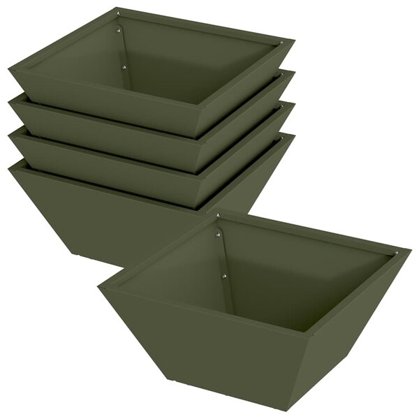 vidaXL Cache-pot de jardin 5 Pièces Vert olive 35 x 35 x 15 cm