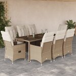 vidaXL Ensemble à manger de jardin et coussins 9 Pièces beige Poly rotin