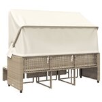 vidaXL Canapé de jardin 3 places avec auvent et tabourets beige rotin
