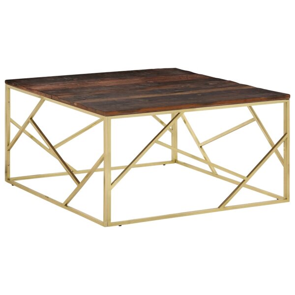 vidaXL Table basse doré acier inoxydable et bois de mélèze massif