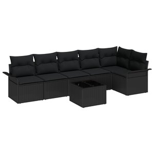 vidaXL Set de canapé de jardin modulaire à 7 pièces avec coussins beiges en poly rattan
