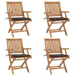 vidaXL Chaises pliables de jardin avec coussins 4 Pièces Teck solide
