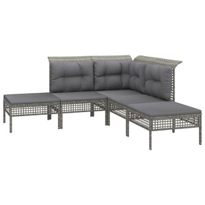 vidaXL Salon de jardin 5 Pièces avec coussins Gris Résine tressée