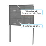Bloc collectif Leabox  3x3  grade 3  simple face  extérieur  fixation sur pieds à sceller  gris poussière ral 7037 finition brillante