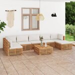Vidaxl salon de jardin 8 pièces avec coussin crème bois de teck solide