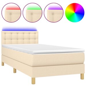 vidaXL Sommier à lattes de lit avec matelas LED Crème 90x200 cm Tissu