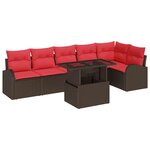vidaXL Ensemble de canapé de jardin 7 Pièces Marron et rouge polyrotin