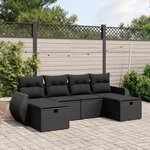 vidaXL Salon de jardin 6 Pièces avec coussins noir résine tressée