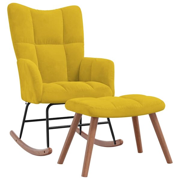 vidaXL Chaise à bascule avec repose-pied Jaune moutarde Velours