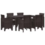 vidaXL Ensemble de Salle à Manger de Jardin 7 Pièces avec Coussins Marron Poly Rattan