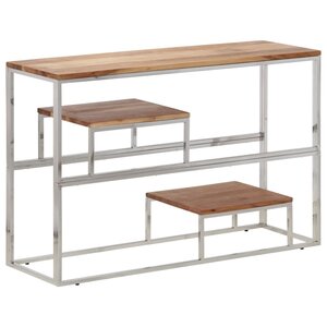 vidaXL Table console argenté acier inoxydable et bois massif d'acacia