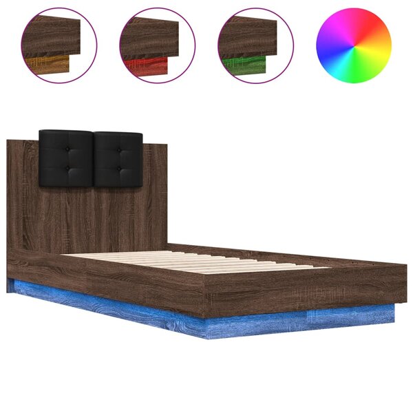 vidaXL Cadre de lit avec LED sans matelas chêne marron 75x190 cm