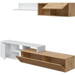 Ensemble meuble TV réversible JULIA - Mélaminé blanc et chêne - 2 Portes abattantes - 194 x 57 x 109 cm