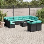 vidaXL Salon de jardin avec coussins 13 Pièces noir résine tressée
