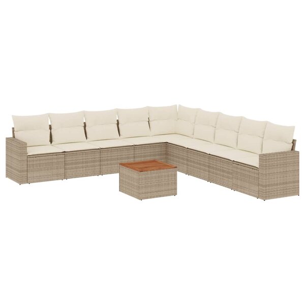 vidaXL Salon de jardin avec coussins 10 Pièces beige résine tressée
