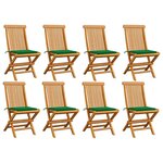 vidaXL Chaises de jardin avec coussins vert 8 Pièces Bois de teck massif