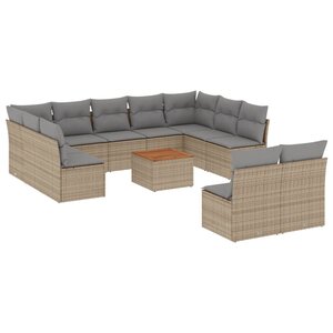 vidaXL Salon de jardin et coussins 12 Pièces mélange beige résine tressée
