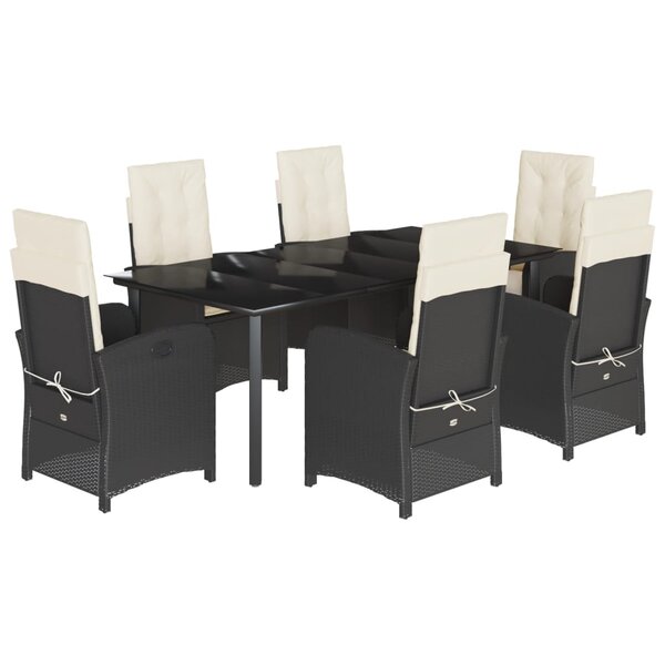 vidaXL Ensemble à manger de jardin coussins 7Pièces Noir Résine tressée
