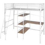 Vidaxl lit superposé avec bureau blanc et marron métal 90x200 cm