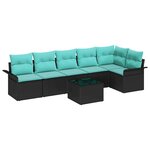 vidaXL Ensemble de canapé de jardin avec coussin 7 Pièces Noir Poly rotin
