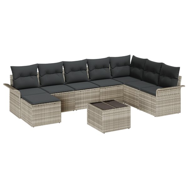 vidaXL Ensemble de Canapé de Jardin 9 Pièces avec Coussins en Gris Poly Rotin