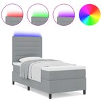vidaXL Lit à ressorts avec matelas et lumière LED gris clair 90 x 190 cm  tissu