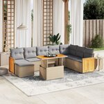 vidaXL Salon de jardin avec coussins 9 Pièces beige résine tressée