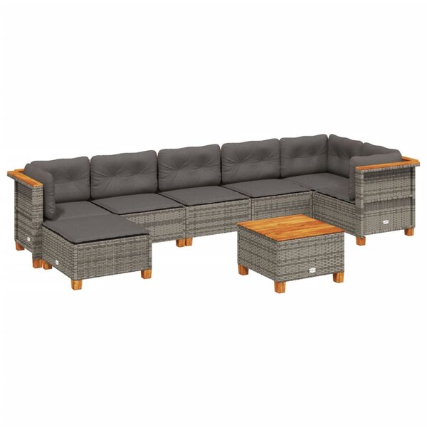 vidaXL Salon de jardin 8 Pièces avec coussins gris résine tressée