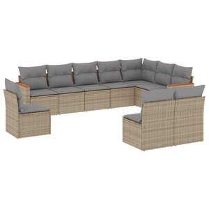 vidaXL Salon de jardin et coussins 10 Pièces mélange beige résine tressée