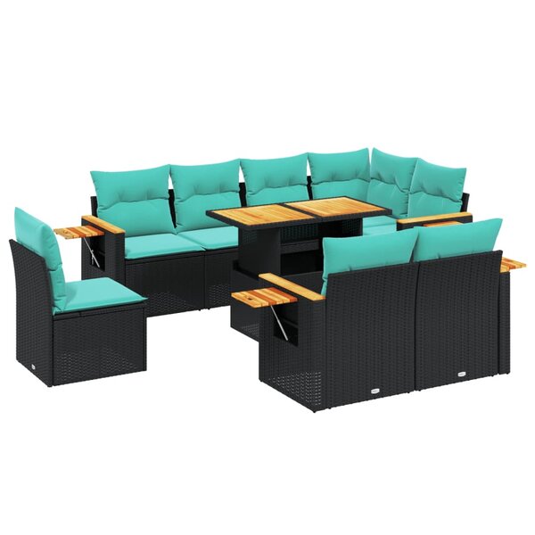 vidaXL Salon de jardin 9 Pièces avec coussins noir résine tressée