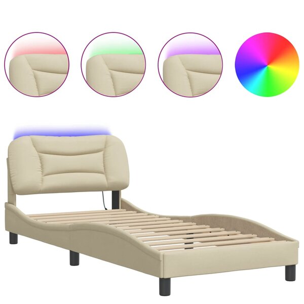 vidaXL Cadre de lit avec lumières LED crème 90x200 cm tissu