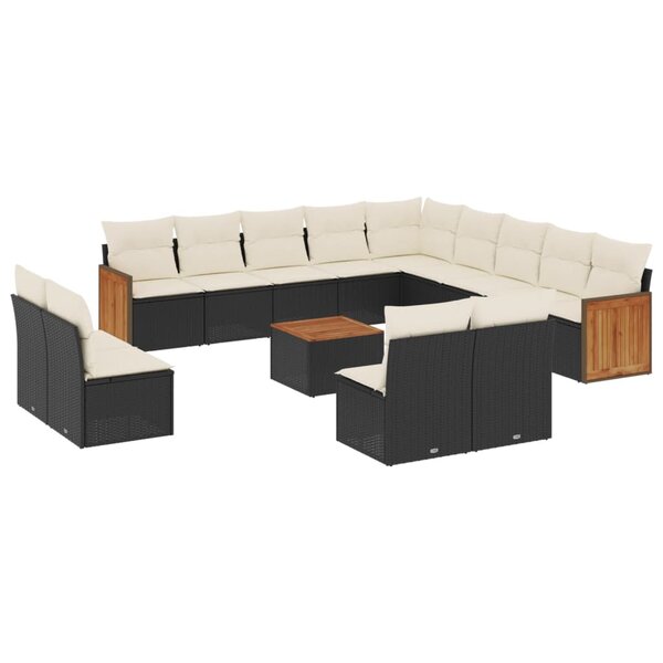 vidaXL Salon de jardin avec coussins 14 Pièces noir résine tressée