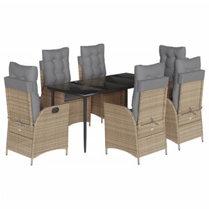 vidaXL Ensemble à manger de jardin et coussins 7 Pièces beige poly rotin