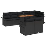 vidaXL Set de jardin 9 pièces avec coussins en polyrotin noir et acacia