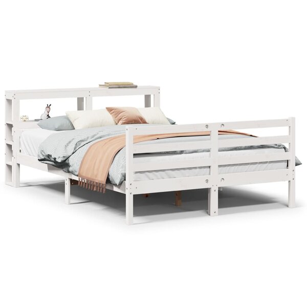 vidaXL Cadre de lit avec tête de lit blanc 150x200 cm bois pin massif