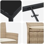 vidaXL Ensemble de salle à manger de jardin 3 pièces avec coussins Beige Poly Rattan