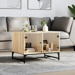 vidaXL Table basse avec portes en verre chêne sonoma 68 5x50x50 cm