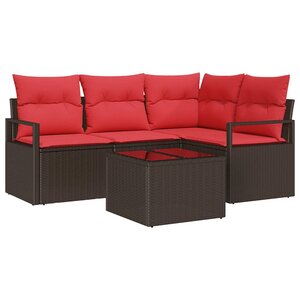 vidaXL Ensemble de canapé de jardin avec coussin 5 Pièces Marron et rouge