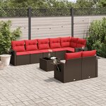 vidaXL Salon de jardin avec coussins 9 Pièces marron résine tressée