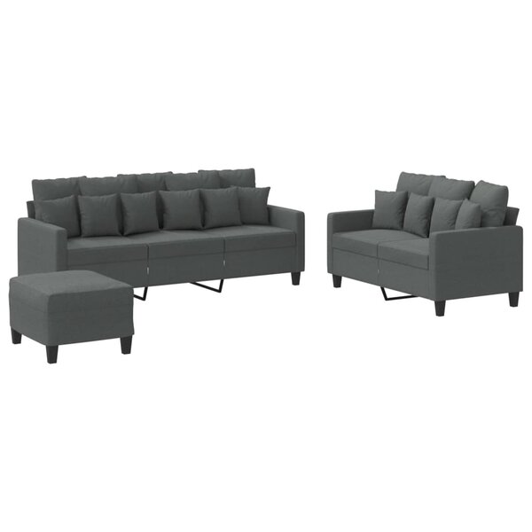 vidaXL Ensemble de canapés 3 Pièces avec coussins Gris foncé Tissu