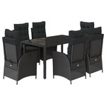 vidaXL Ensemble à manger de jardin coussins 7Pièces Noir Résine tressée