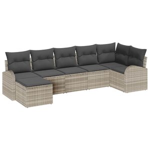 vidaXL Ensemble de canapé de jardin 7 Pièces Gris clair Poly rotin