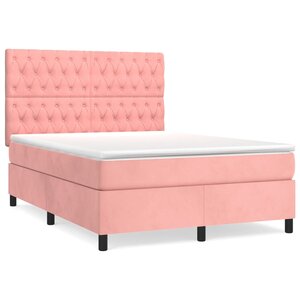 vidaXL Sommier à lattes de lit avec matelas Rose 140x190 cm Velours
