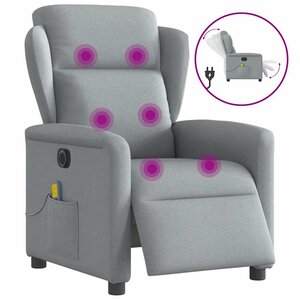 vidaXL Fauteuil de massage inclinable électrique gris clair tissu