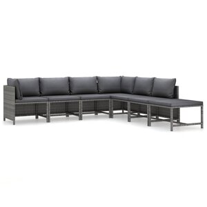 vidaXL Salon de jardin 7 Pièces avec coussins Résine tressée Gris